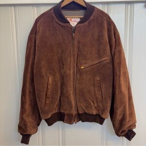Vintage Excelled heavy suede genuine leather brown bomber jacket size XL